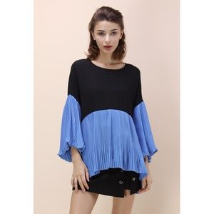 Two-tone Top with Bubble Sleeves